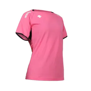 【DESCENTE】迪桑特 女排球短袖T恤-運動 上衣 迪桑特 吸濕速乾 粉紅白黑(DVB-5223WBT-PPK)