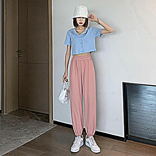 【米蘭精品】現貨+預購 休閒褲運動長褲(冰絲束腳薄款百搭女褲子5色74fk25)