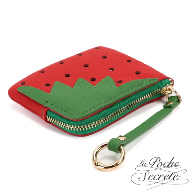 【La Poche Secrete】畢業禮物 送禮推薦 真皮方型草莓鑰匙包萬用包(多色可選)