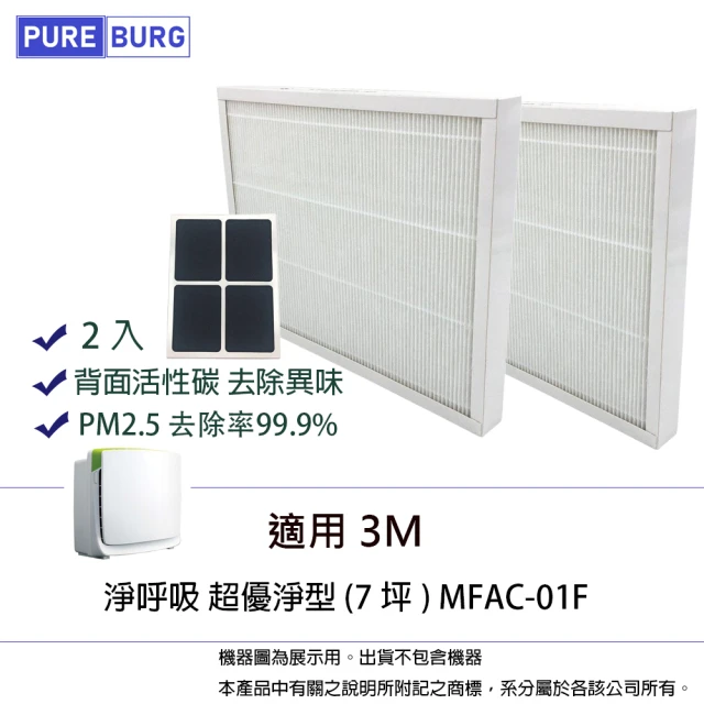 PUREBURG 2入組-適用3M淨呼吸超優淨型空氣清淨機FA-M13 MFAC-01F MFAC01 MFAC-012合1 副廠HEPA濾網2入組