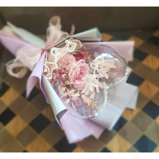 【OSTARA FLORIST 奧斯塔拉花藝】Love You愛心波波球花束(永生玫瑰、波波球、花禮、情人節、七夕)