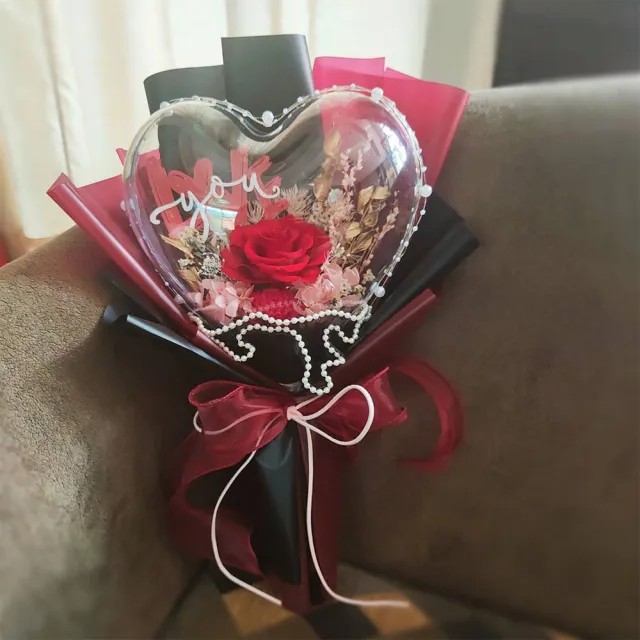 【OSTARA FLORIST 奧斯塔拉花藝】Love You愛心波波球花束(永生玫瑰、波波球、花禮、情人節、七夕)