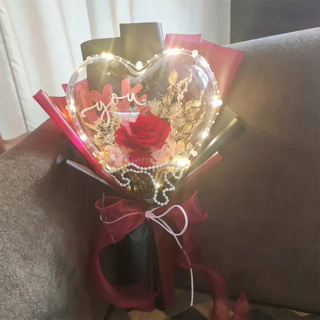 【OSTARA FLORIST 奧斯塔拉花藝】Love You愛心波波球花束(永生玫瑰、波波球、花禮、情人節、七夕)