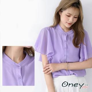 【ONEY 歐妮】★日系荷葉邊寬袖純色襯衫(春夏/飛袖/舒適/上衣/女裝)