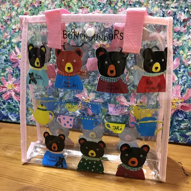 【TEDDY工坊】日本TEDDY泰迪熊可愛黑熊透明手提袋時尚美觀實用(日本黑熊大容量時尚 