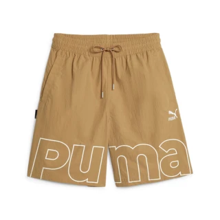 【PUMA】短褲 寬鬆 休閒 運動 男 流行系列P.Team 8吋 短風褲 鬆緊抽繩 卡其色 歐規(62133485)