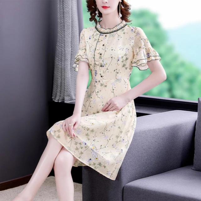 LANNI 藍尼 現貨 韓版寬鬆大尺碼撞色棉麻圓領連身裙洋裝