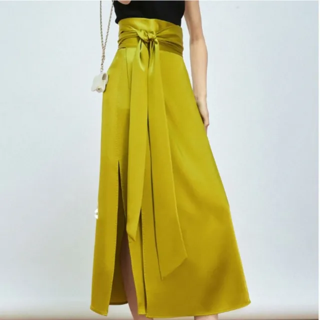 【巴黎精品】現貨+預購 女緞面半身裙絲質長裙法式絲綢大碼洋裝休閒大尺碼女裝(一片式綁帶純色3色a1cp2)