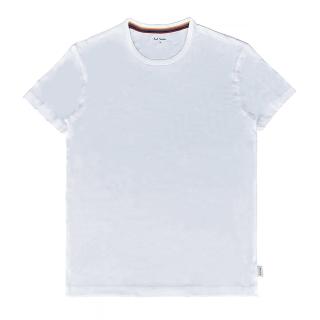 【Paul Smith】PAUL SMITH黑字LOGO後領彩色條紋純棉圓領短袖T恤(男款/白)