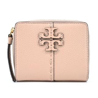 【TORY BURCH】MCGRAW縫線對開零錢短夾(粉)