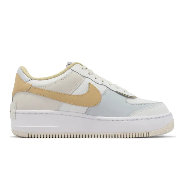 NIKE 耐吉】休閒鞋Wmns AF1 Shadow 女鞋白卡其奶茶拼接皮革解構雙勾