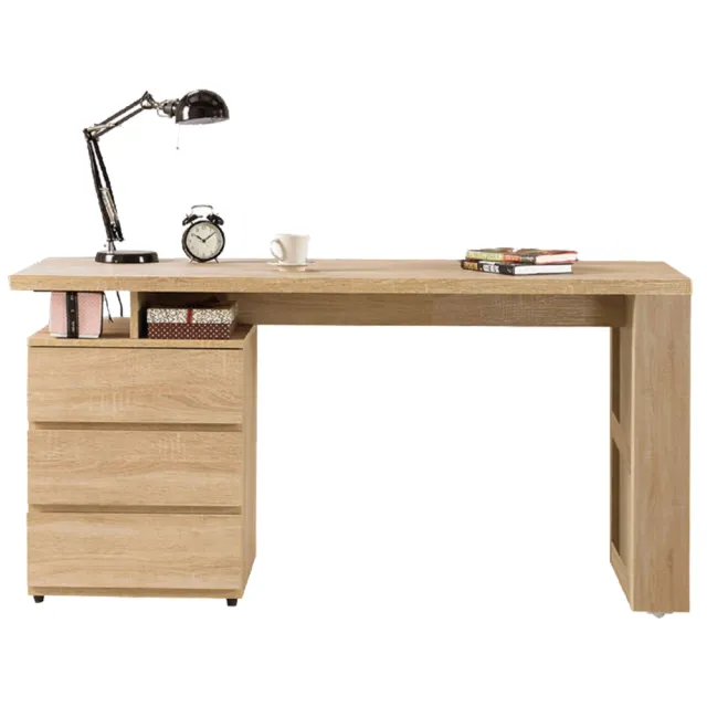 【AT HOME】書桌椅組-5尺橡木紋色三抽收納書桌/電腦桌/工作桌+升降椅 現代簡約(約翰)