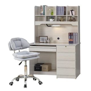 【AT HOME】書桌椅組-3.5尺雪山白色四抽收納書桌/電腦桌/工作桌經典款+升降椅 現代簡約(上+下/資訊)