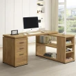 【AT HOME】書桌椅組-5尺黃金橡木色L型三抽收納書桌/電腦桌/工作桌+升降椅 現代簡約(康迪仕)