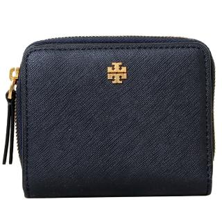 【TORY BURCH】EMERSON 經典LOGO防刮皮革釦式短夾(藏藍)