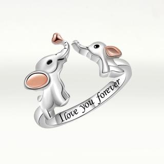 【I.Dear Jewelry】正白K-母子象-韓國東大門吉祥小象造型精美開口銀戒指(韓版/INS風)