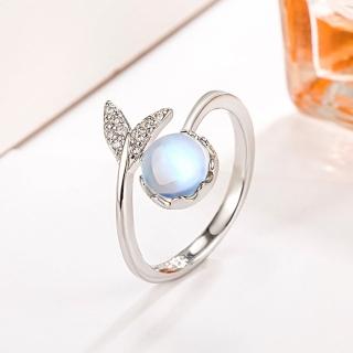 【I.Dear Jewelry】正白K-人魚之戀-美人魚月光石造型可調開口銀戒指(INS風/韓劇)