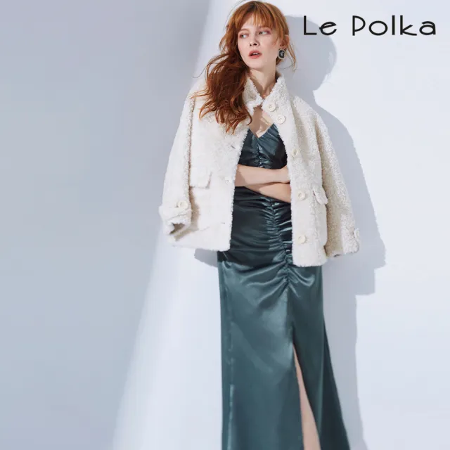 【Le Polka】質感松綠緞面小禮服-女(丹寧)