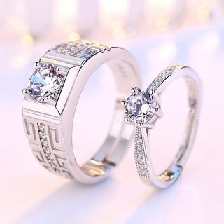 【I.Dear Jewelry】正白K-甜言蜜語-六爪滿鑽晶鑽造型可調節情侶開口銀戒指(INS風/韓劇)