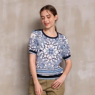 【perng yuh 芃諭名品】*異國度假 圖騰印花 雪紡拼接 上衣(2023 AW Collection｜2C秋冬系列)