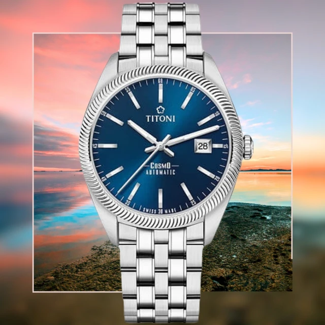 TITONI 梅花錶 宇宙系列 錢幣紋機械腕錶 41mm(878S-612 藍色)