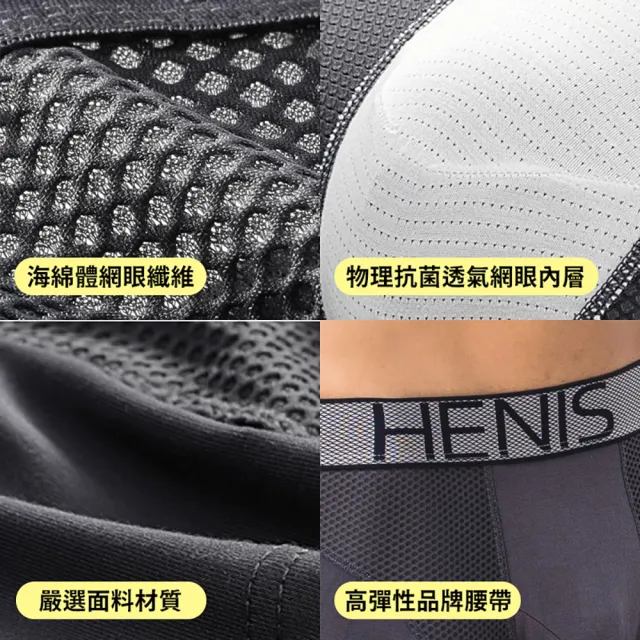 【HENIS】4件組 透氣網孔運動機能蜂巢褲(涼感 內褲 男內褲 四角男內褲 長版內褲)