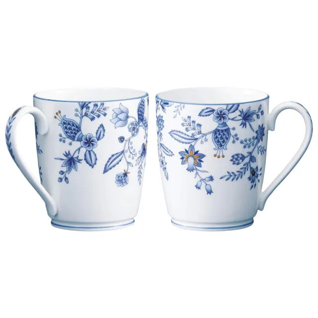 【NORITAKE】青花骨瓷藍邊馬克杯對杯(原廠禮盒組)