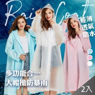 【QIDINA】2入 時尚連身簡約風厚料一件式雨衣 男女可穿(輕便雨衣一件式 雨具 連身雨衣長版)