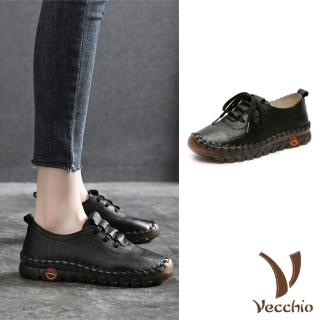 【Vecchio】真皮休閒鞋 厚底休閒鞋/全真皮頭層牛皮百搭厚底繫帶休閒鞋(黑)
