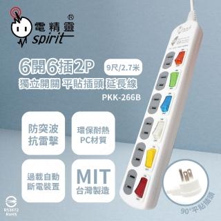【電精靈spirit】臺灣製造 PKK-266B 9尺 2.7米 6開6插 2P 平貼插頭 電腦延長線