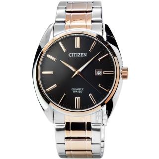 【CITIZEN 星辰】星辰大錶徑石英鋼帶錶-中金黑麵(BI5104-57E)