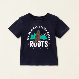 【Roots】Roots小童-動物派對系列 卡通海狸純棉短袖T恤(軍藍色)