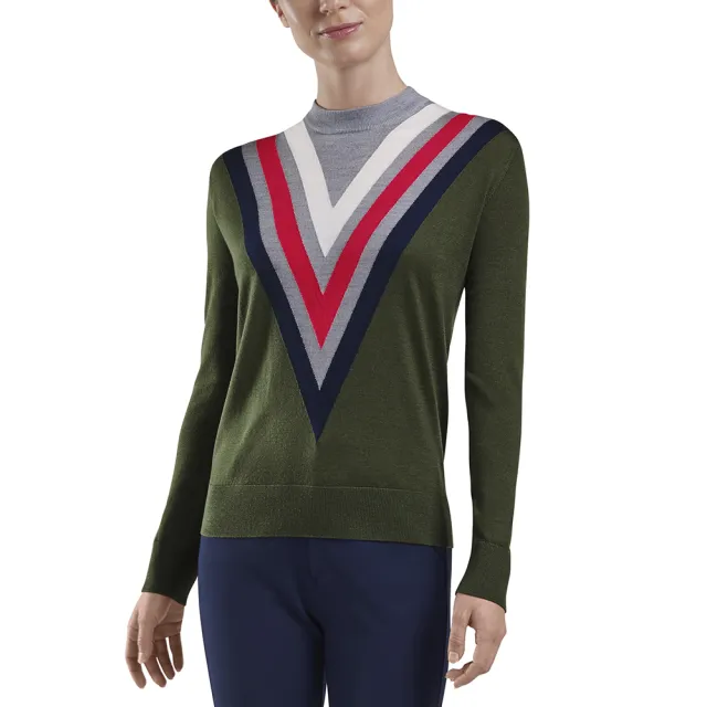 【G/FORE】TRIPLE V CREW NECK SWEATER 女士 長袖毛衣 綠色(G4LF21S05-OLIVE)