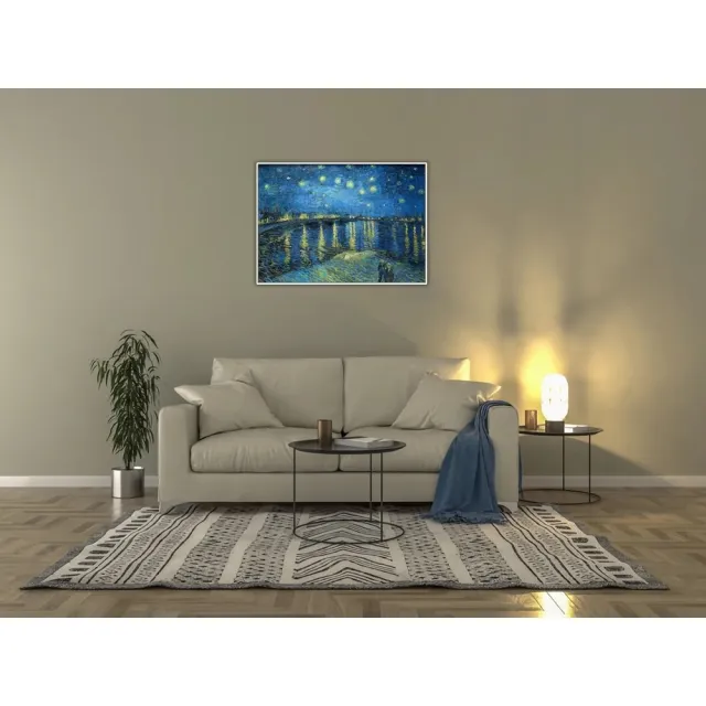 《隆河的星夜》梵谷．後印象派 世界名畫 經典名畫 風景油畫-白框60x80CM