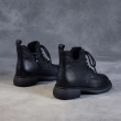 【Vecchio】真皮馬丁靴 牛皮馬丁靴/全真皮頭層牛皮個性V口繫帶馬丁靴(黑)