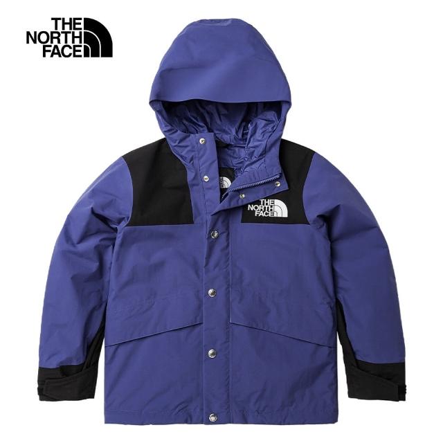 【The North Face 官方旗艦】北面兒童黑深藍拼接DryVent防水透氣連帽衝鋒衣｜8742KMI(外套)