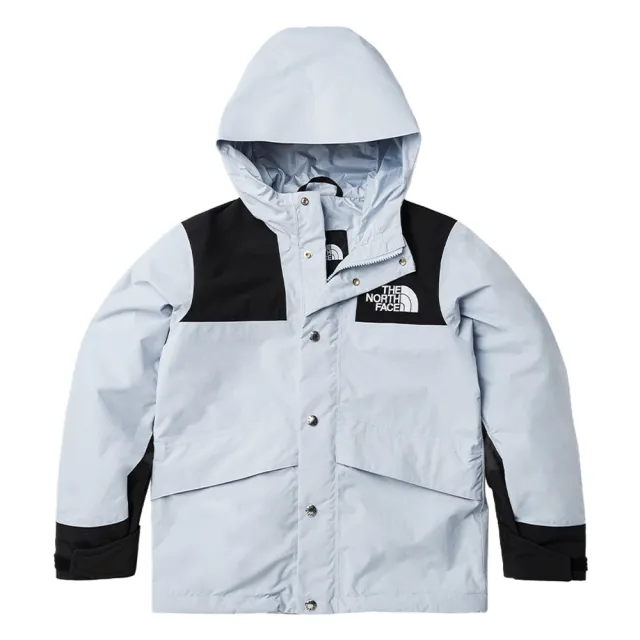 【The North Face 官方旗艦】北面兒童黑淺藍拼接防水透氣連帽衝鋒衣｜8742LPI