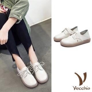 【Vecchio】真皮休閒鞋 兩穿休閒鞋/全真皮頭層牛皮兩穿法設計寬楦繫帶休閒鞋(米)