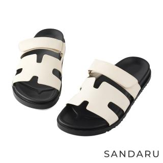 【SANDARU 山打努】拖鞋 拼接H字微厚底休閒涼鞋(米白)