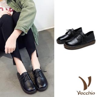 【Vecchio】真皮休閒鞋 兩穿休閒鞋/全真皮頭層牛皮兩穿法設計寬楦繫帶休閒鞋(黑)