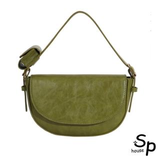 【Sp house】復古潮流單肩斜背女用翻蓋子母馬鞍包(綠色)
