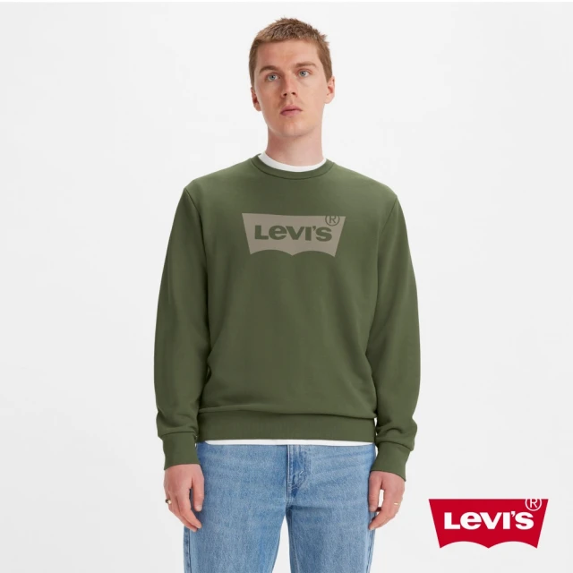 LEVIS 男款 標準版大學T / 經典Logo / 軍綠 人氣新品