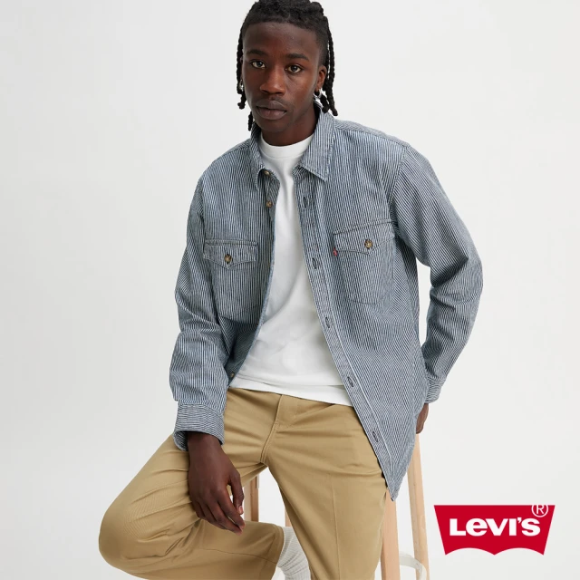 LEVIS 男款 英倫復古條紋襯衫 / 寬鬆休閒版型 人氣新