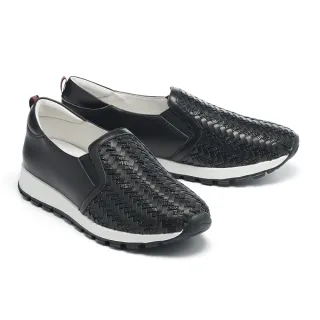 【MELROSE】美樂斯 質感時髦編織造型真皮厚底休閒鞋(黑)