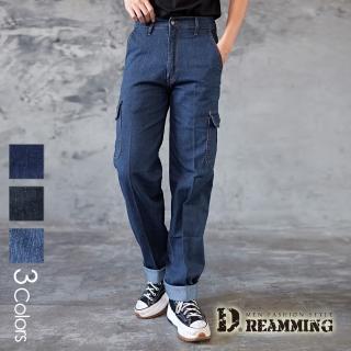【Dreamming】硬派美式多口袋伸縮中直筒牛仔褲 工裝褲 抗撕裂(共三色)