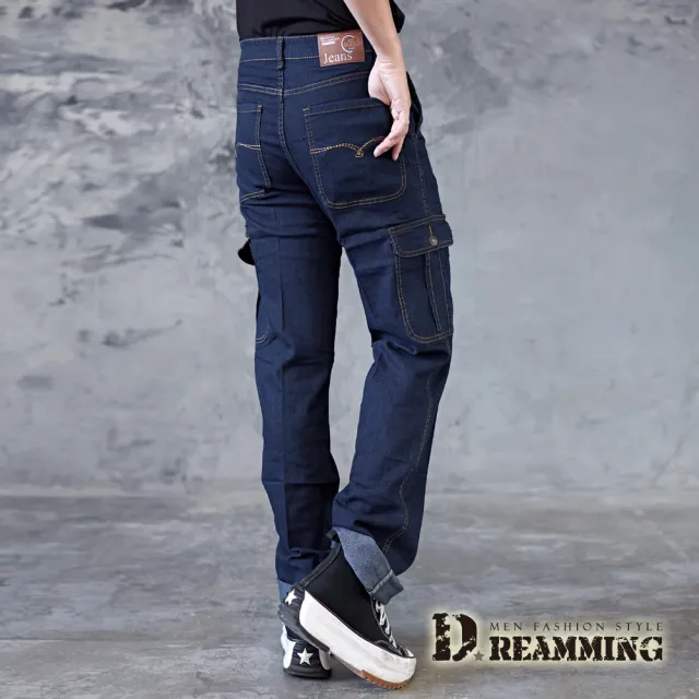 【Dreamming】硬派美式多口袋伸縮中直筒牛仔褲 工裝褲 抗撕裂(共三色)