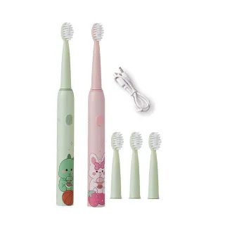 【Kyhome】兒童聲波電動牙刷 充電式三檔調節 高頻清潔 IPX7全機防水(4刷頭)