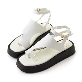 【amai】時尚設計感柔軟夾腳厚底涼鞋 套趾涼鞋 鬆糕涼鞋 厚底鞋 百搭 韓版 大尺碼 S405WT(白色)