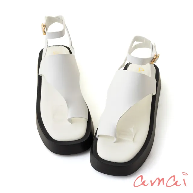 【amai】時尚設計感柔軟夾腳厚底涼鞋 套趾涼鞋 鬆糕涼鞋 厚底鞋 百搭 韓版 大尺碼 S405WT(白色)