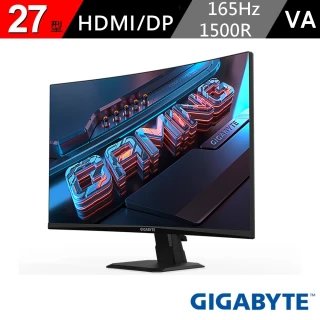 【GIGABYTE 技嘉】GS27QC 27型 VA 2K 165Hz 曲面電競螢幕(1500R/TUV護眼/HDR/FreeSync)